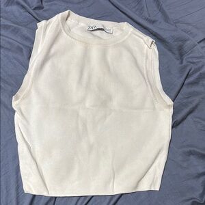 Zara Cream Sleeveless Tank Top with High Neckline